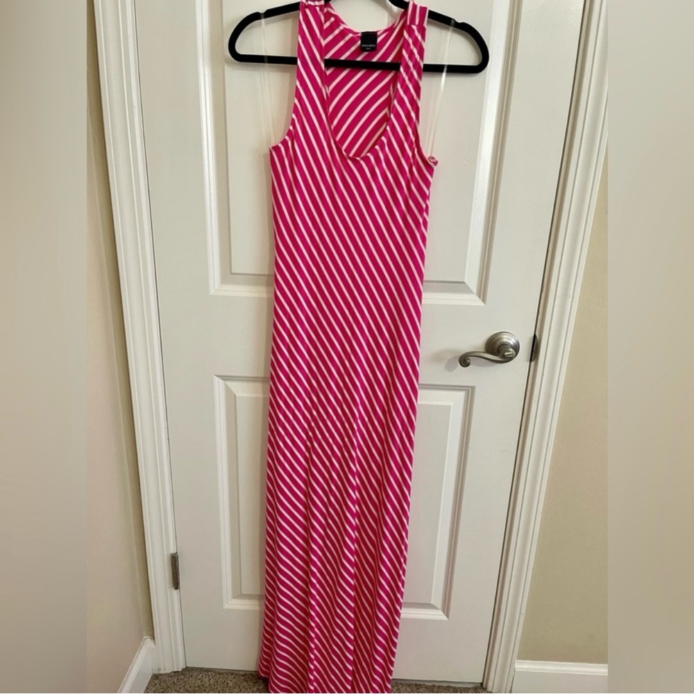Pink White Striped Racerback Maxi Dress Size L